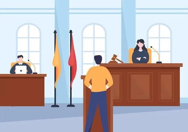 A courtroom scene depicting a mock or real international tribunal hearing on the South China Sea dispute, with representatives from involved nations presenting their arguments and evidence.
