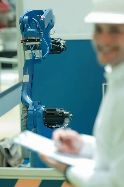 A close-up of a robotic arm performing a precise task on a manufacturing assembly line, highlighting the efficiency and automation in modern factories.