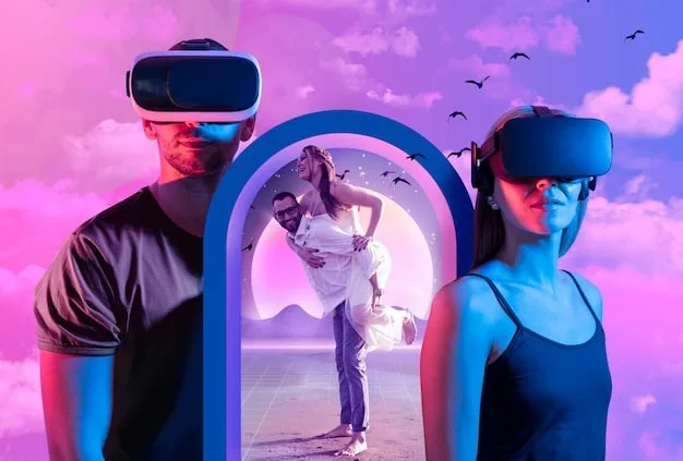 A graphic illustrating the convergence of augmented reality (AR), virtual reality (VR), blockchain technology, and artificial intelligence (AI) as the key technological drivers behind the metaverse's growth, with visual representations of each technology seamlessly integrating into a futuristic digital landscape.