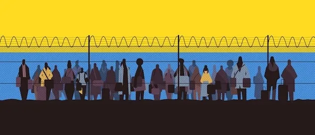 An image depicting long lines of voters at a polling station, with diverse individuals waiting patiently to cast their ballots. The overall tone is one of determination against obstacles.