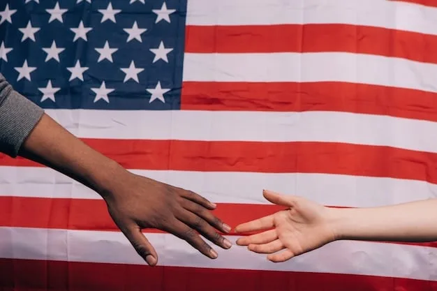 A visual representation of two hands shaking across a table with flags of the United States and an unidentified nation superimposed, symbolizing a trade agreement negotiation and partnership.