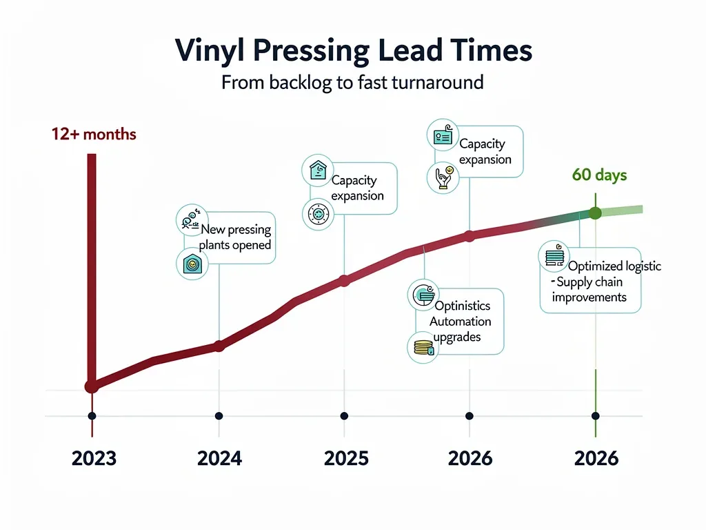 Vinyl manufacturing timeline showing variable pressing and production lead times