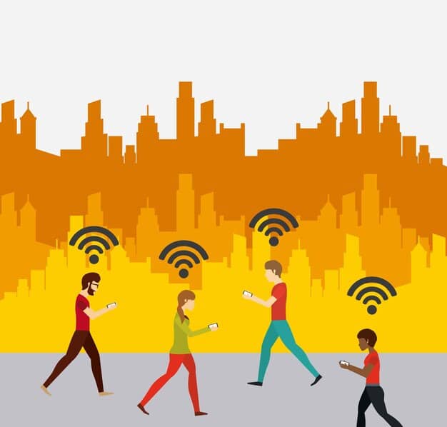 A split image contrasting urban and rural internet connectivity. The urban side shows a bustling cityscape with high-speed internet logos, while the rural side depicts a farmer in a field struggling with a slow internet connection. The image highlights the digital divide 5G aims to bridge.