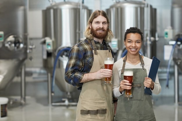 Patrons in a brewery tasting room. Show a diverse group of people sampling different beers, chatting, and enjoying the atmosphere. The brewery's branding and decor should be visible, highlighting the unique character of craft breweries.