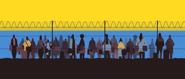 An image depicting long lines of voters at a polling station, with diverse individuals waiting patiently to cast their ballots. The overall tone is one of determination against obstacles.